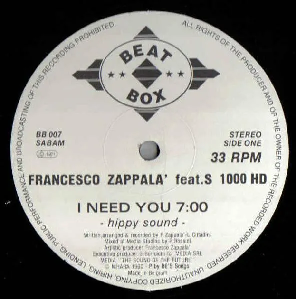Francesco Zappalà Featuring S. 1000 HD — I Need You, cover art