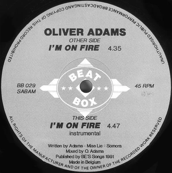 Oliver Adams — I'm On Fire, cover art