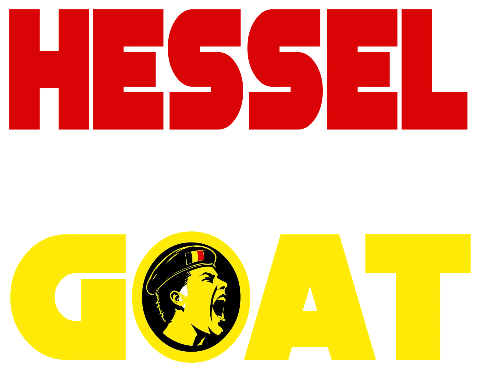 HESSEL GOAT print: goat in a Belgian-flag cap, yellow and black with red details